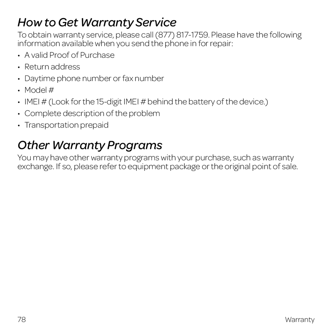 AT&T Z998 manual How to Get Warranty Service, Other Warranty Programs 