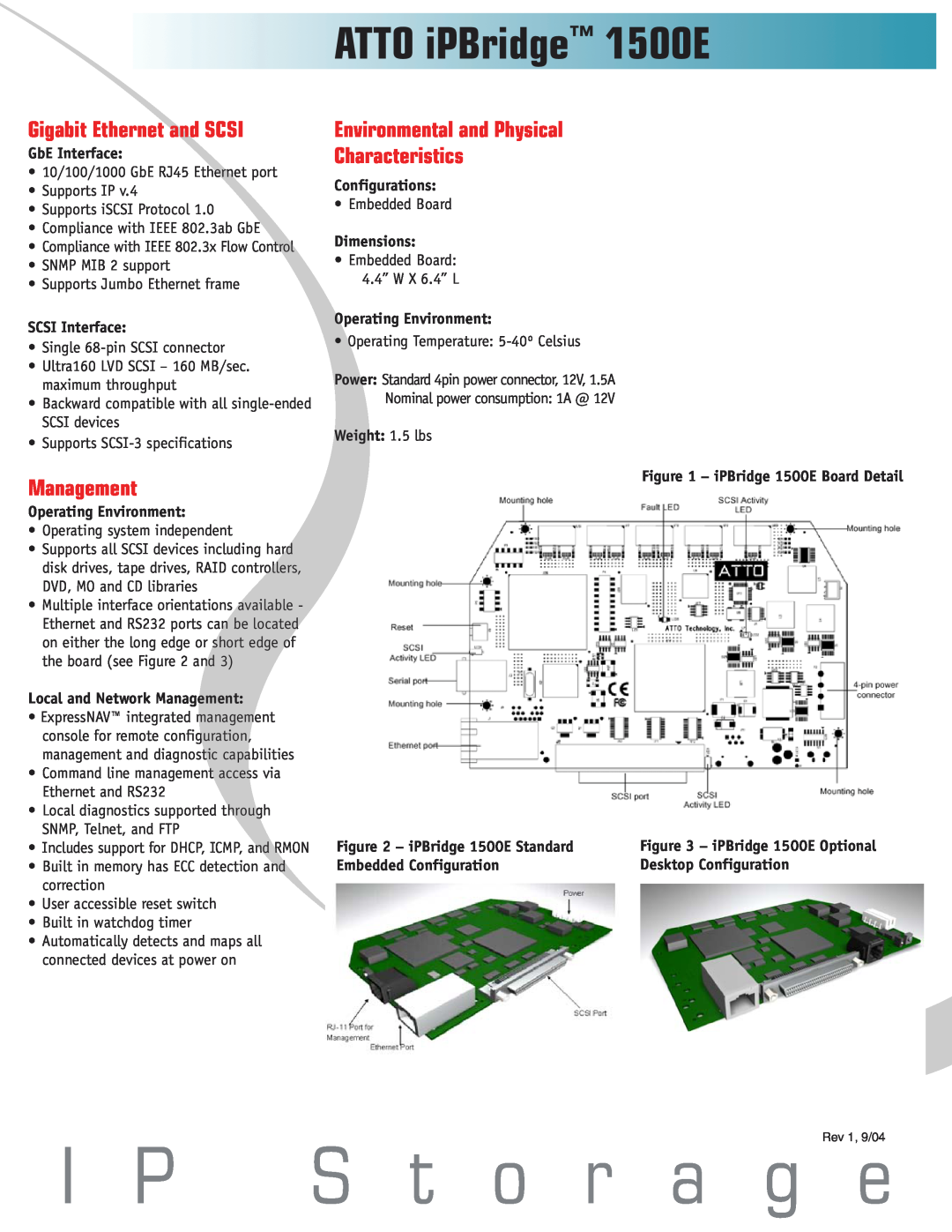ATTO Technology manual I P S t o r a g e, ATTO iPBridge 1500E, Gigabit Ethernet and SCSI, Management 