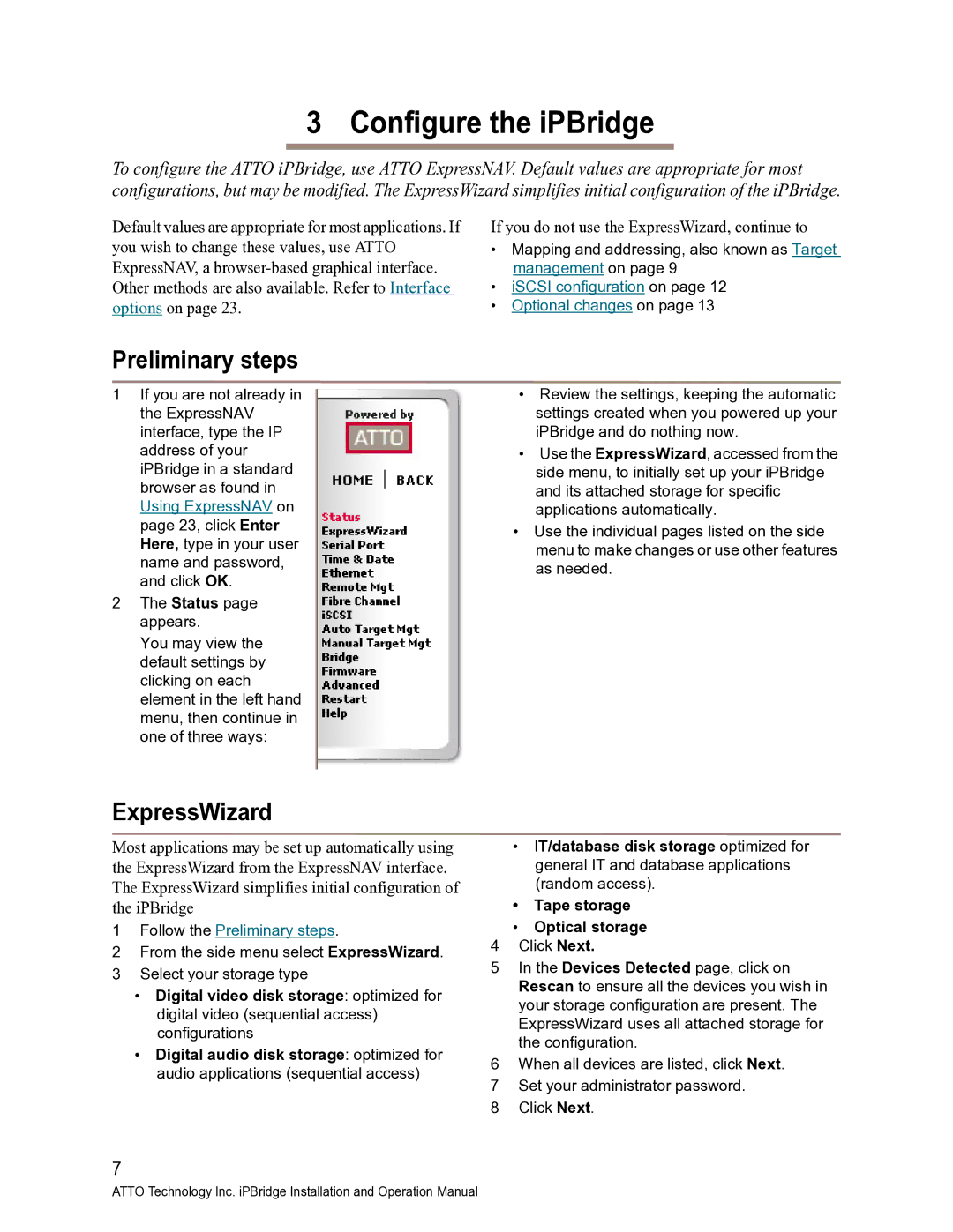 ATTO Technology 1550D operation manual Configure the iPBridge, Preliminary steps, ExpressWizard 