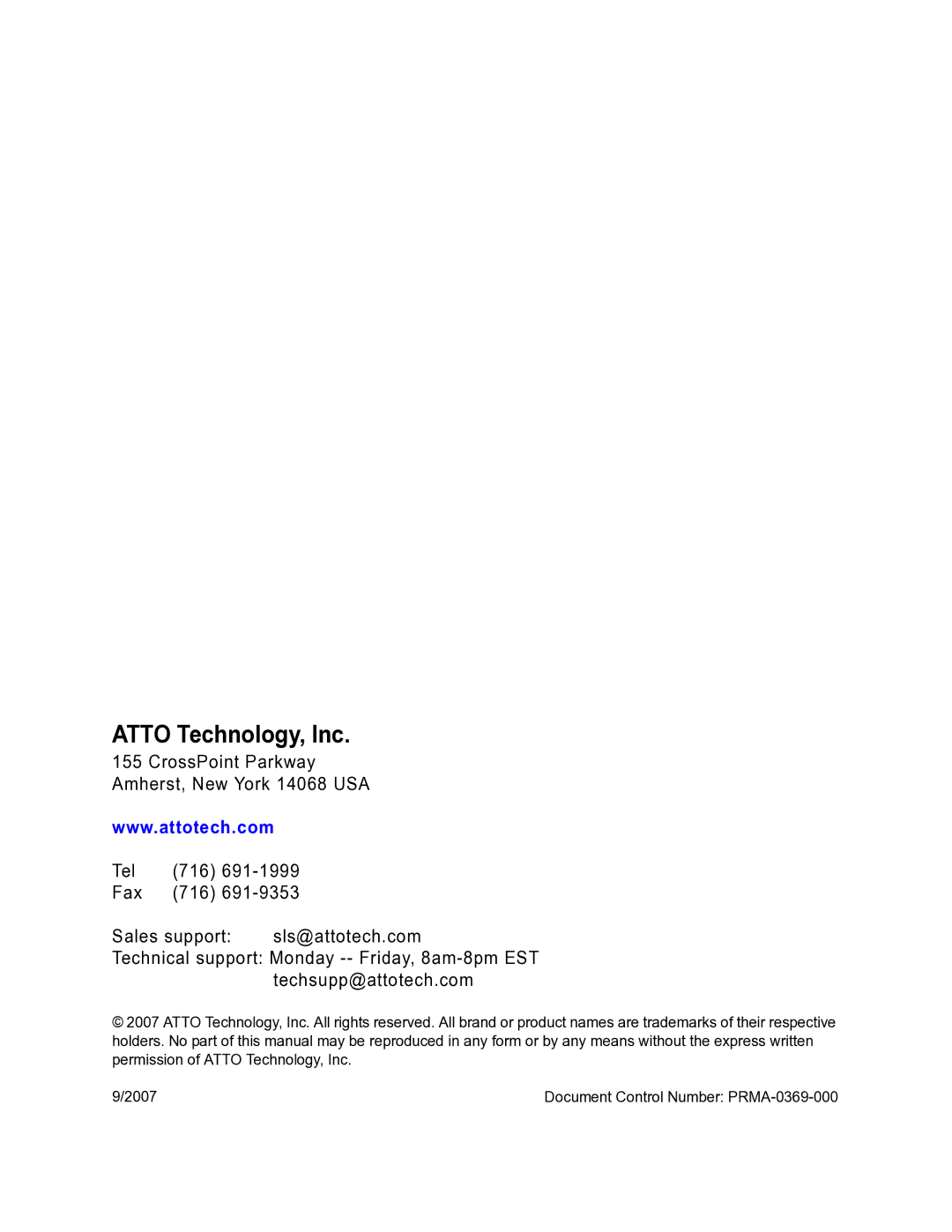 ATTO Technology 1550D operation manual Atto Technology, Inc 