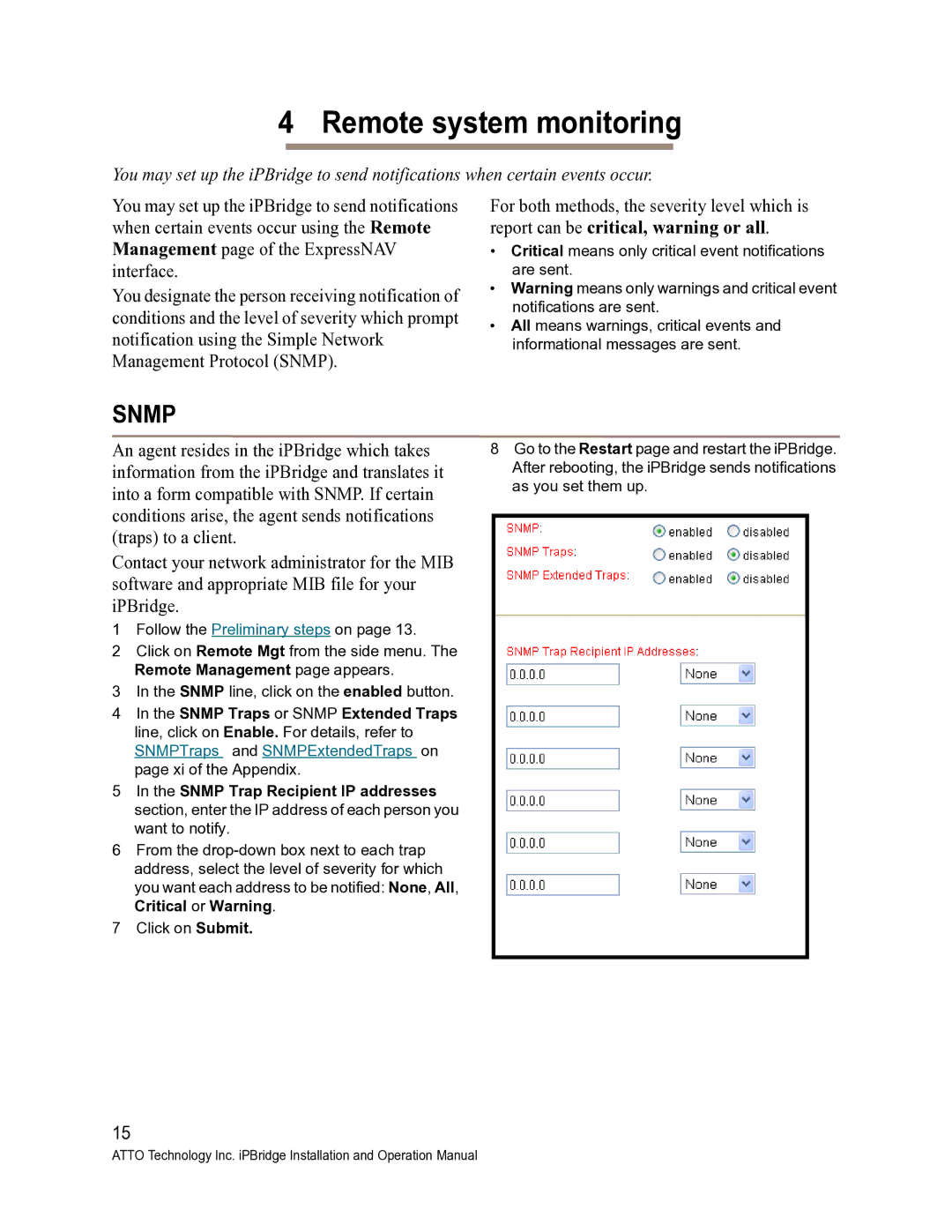 ATTO Technology 1550D operation manual Remote system monitoring, Snmp 