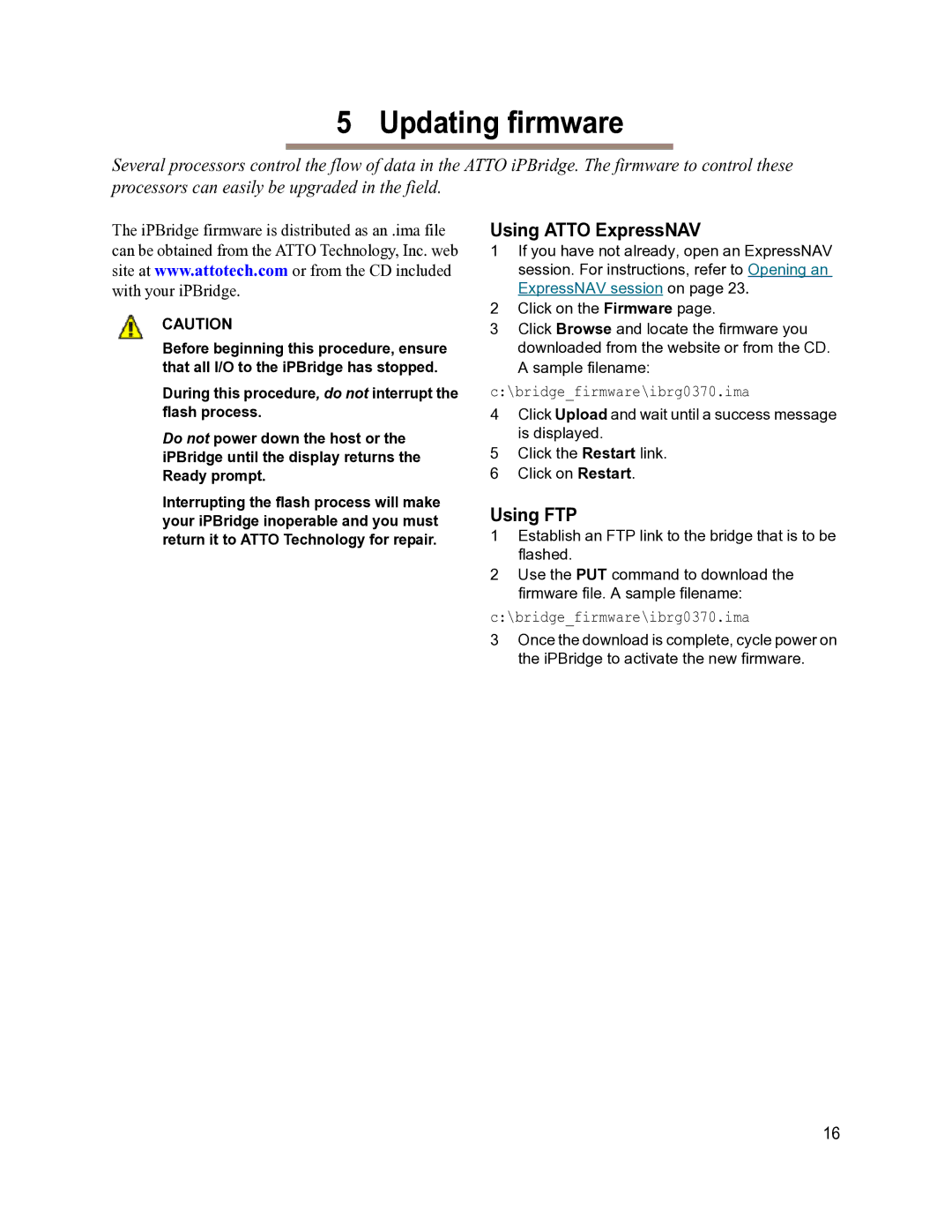 ATTO Technology 1550D operation manual Updating firmware, Using Atto ExpressNAV, Using FTP 