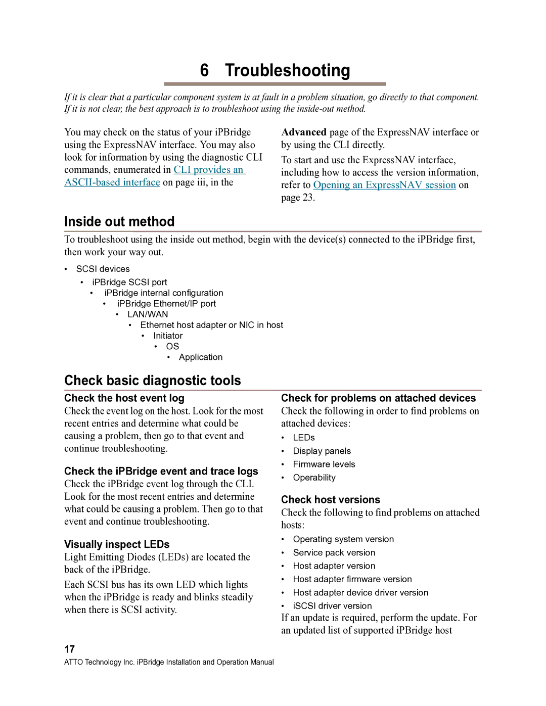 ATTO Technology 1550D Troubleshooting, Inside out method, Check basic diagnostic tools, Check the host event log 