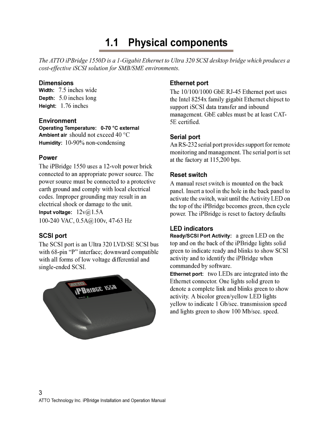 ATTO Technology 1550D operation manual Physical components 