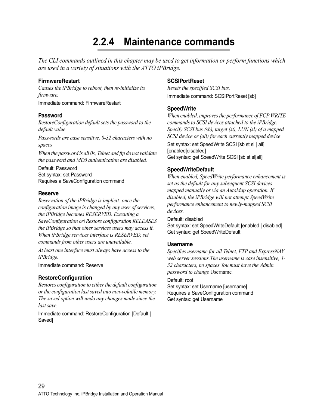 ATTO Technology 1550D/E, 1500D/E operation manual Maintenance commands 