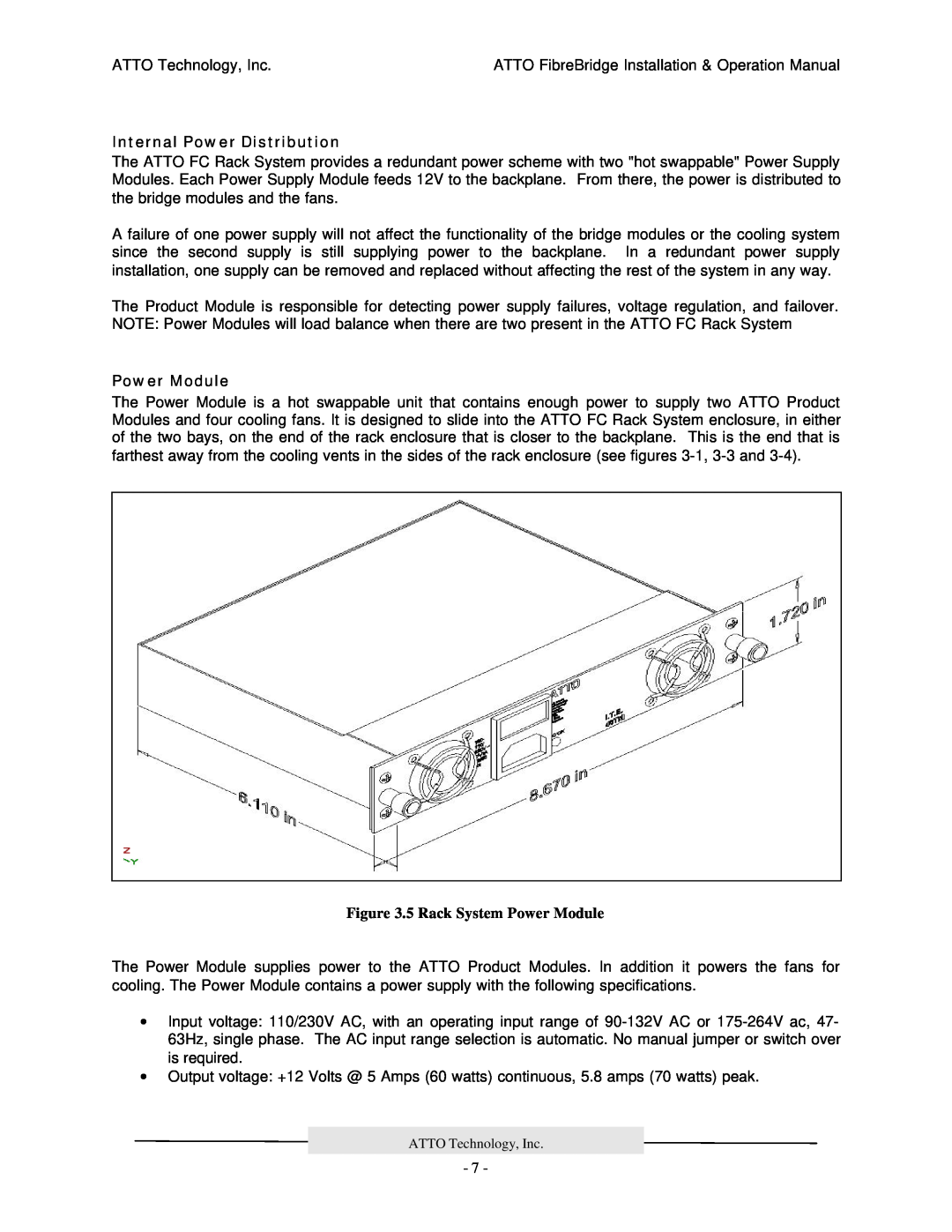 ATTO Technology 2100R, 2200R/D, 3200R manual Internal Power Distribution, 5 Rack System Power Module 