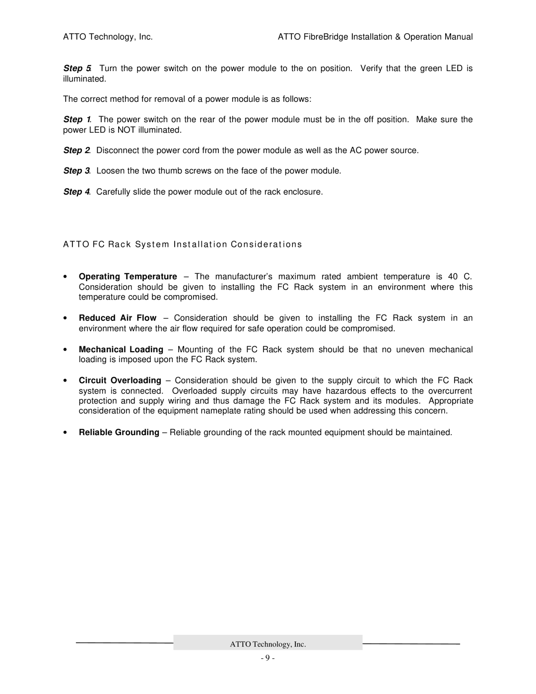 ATTO Technology 2100R, 2200R/D, 3200R manual Atto FC Rack System Installation Considerations 