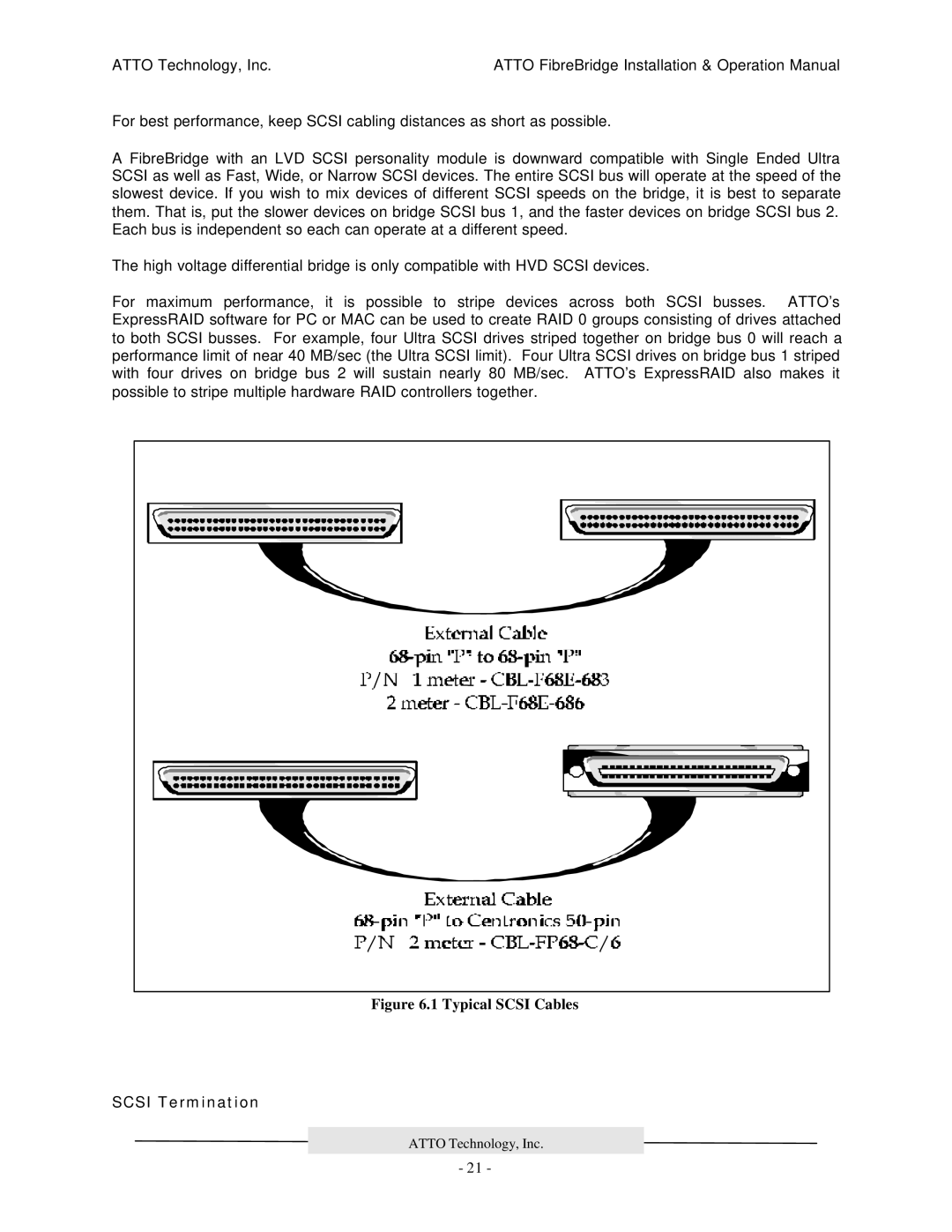 ATTO Technology 2100R, 2200R/D, 3200R manual Typical Scsi Cables, Scsi Termination 
