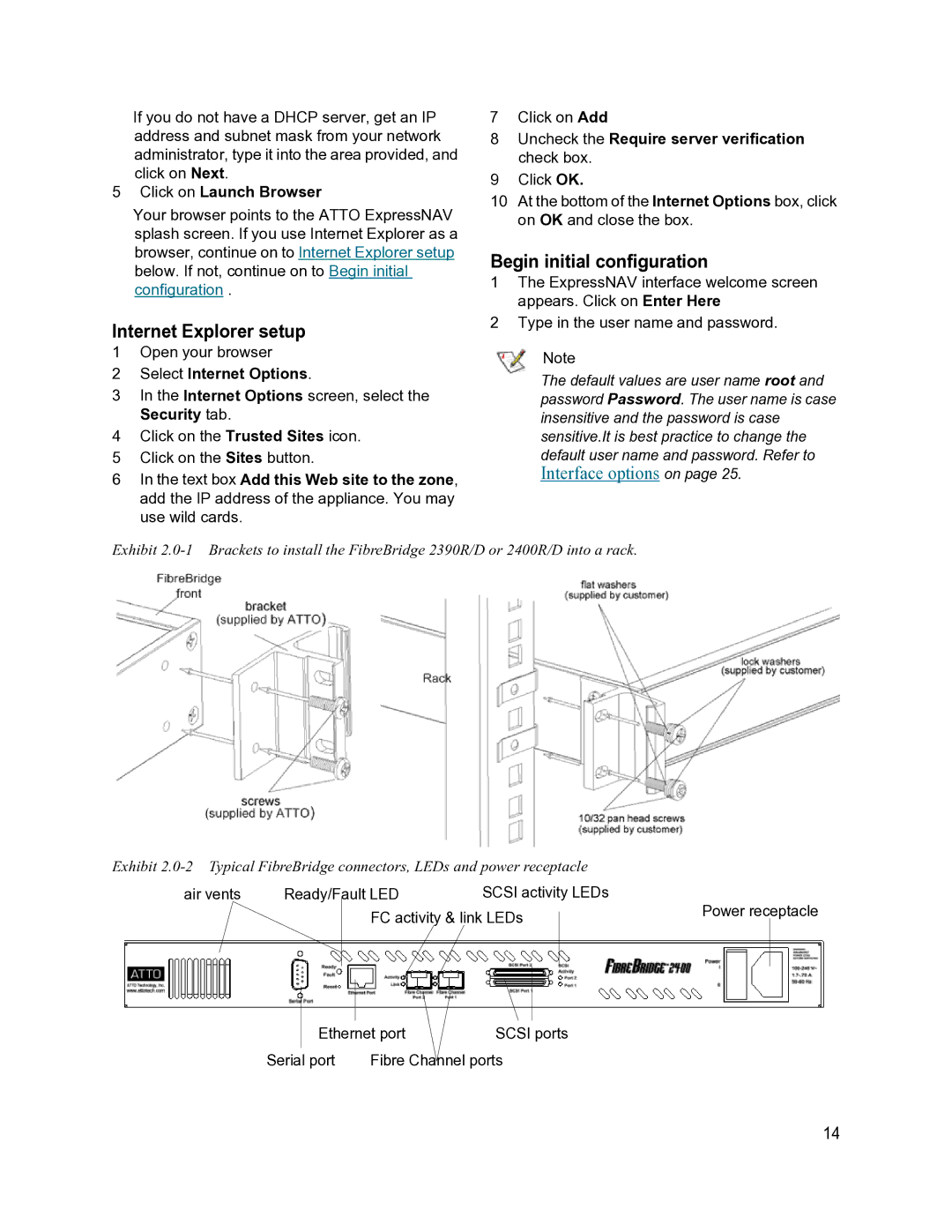 ATTO Technology 2390C/R/D, 2370E, 2400C/R/D Internet Explorer setup, Begin initial configuration, Click on Launch Browser 