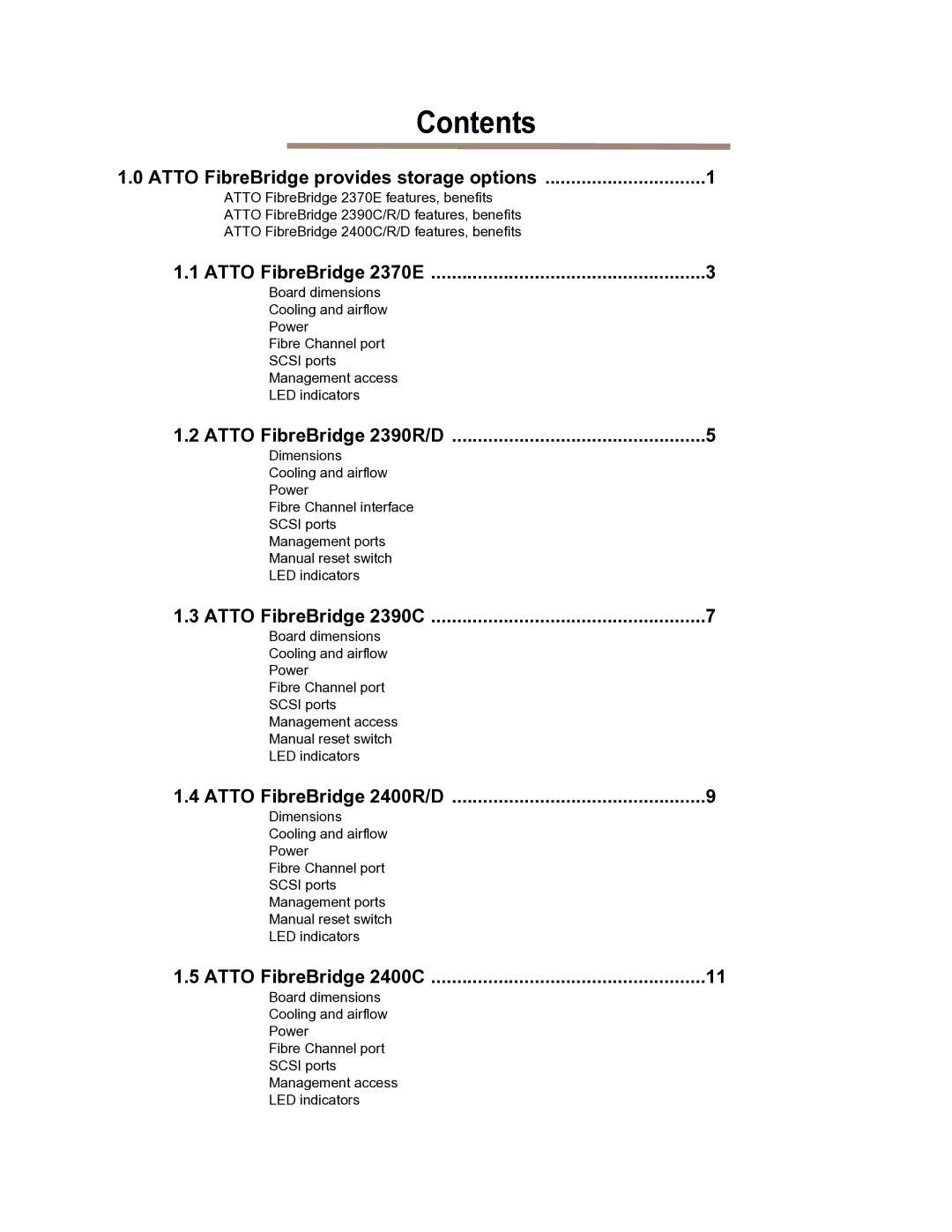 ATTO Technology 2370E, 2390C/R/D, 2400C/R/D operation manual Contents 