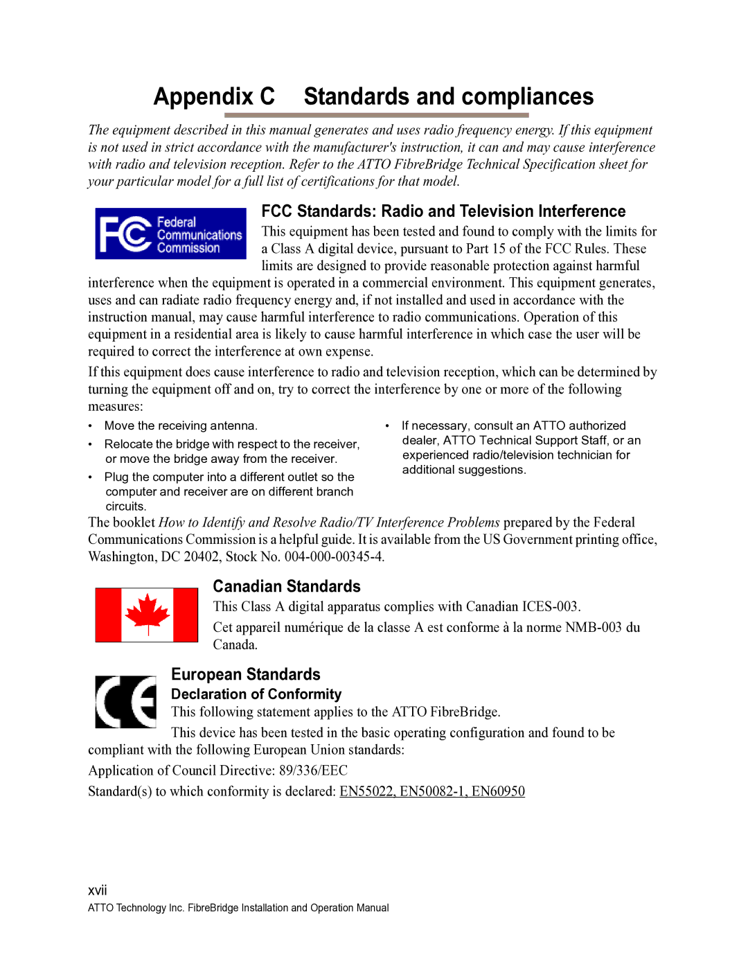 ATTO Technology 2370E, 2390C/R/D, 2400C/R/D operation manual Appendix C Standards and compliances, Declaration of Conformity 