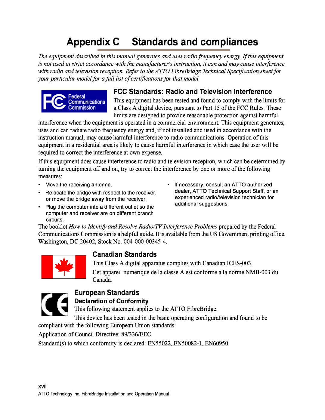 ATTO Technology 2370E, 2390C/R/D Appendix C Standards and compliances, FCC Standards Radio and Television Interference 