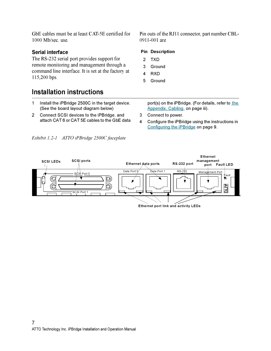 ATTO Technology operation manual Serial interface, Exhibit 1.2-1 Atto iPBridge 2500C faceplate 