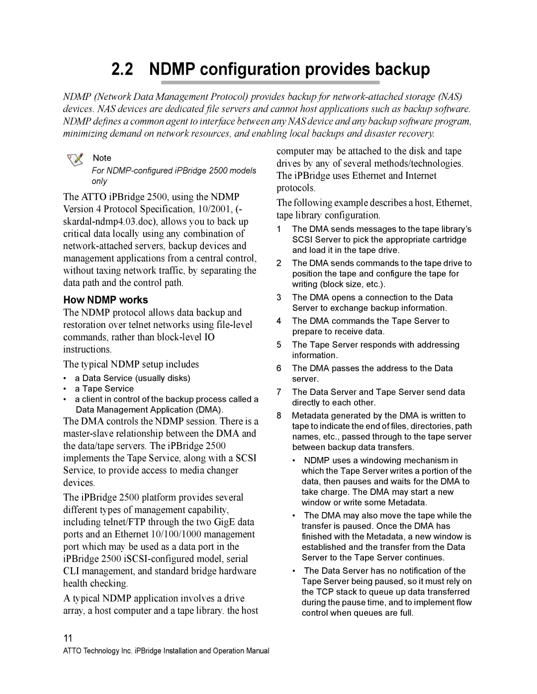 ATTO Technology 2500C operation manual Ndmp configuration provides backup, How Ndmp works 