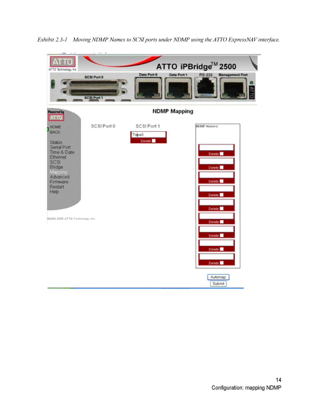 ATTO Technology 2500C operation manual Configuration mapping Ndmp 