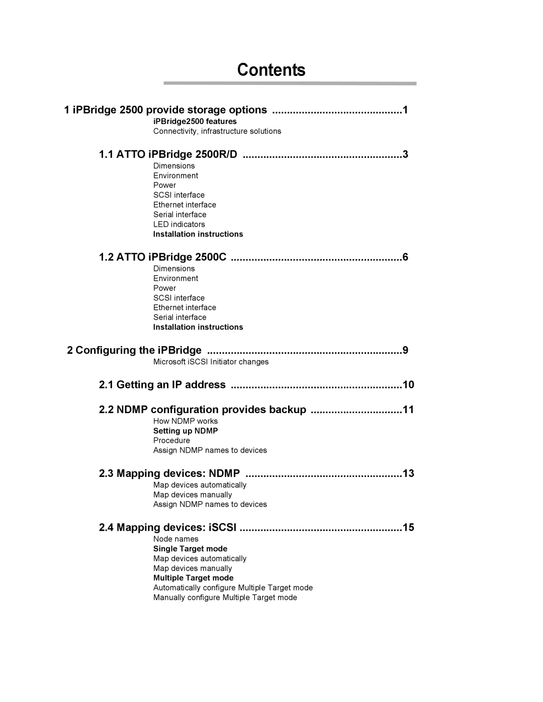 ATTO Technology 2500C operation manual Contents 