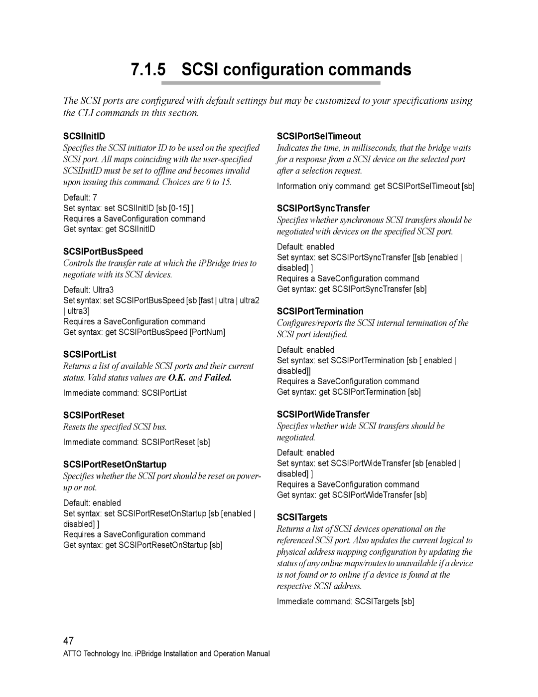 ATTO Technology 2500C operation manual Scsi configuration commands 