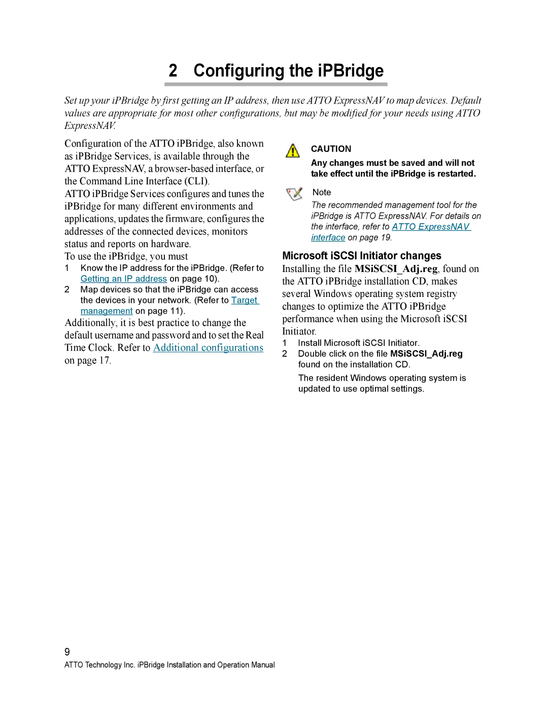 ATTO Technology 2700C operation manual Configuring the iPBridge 