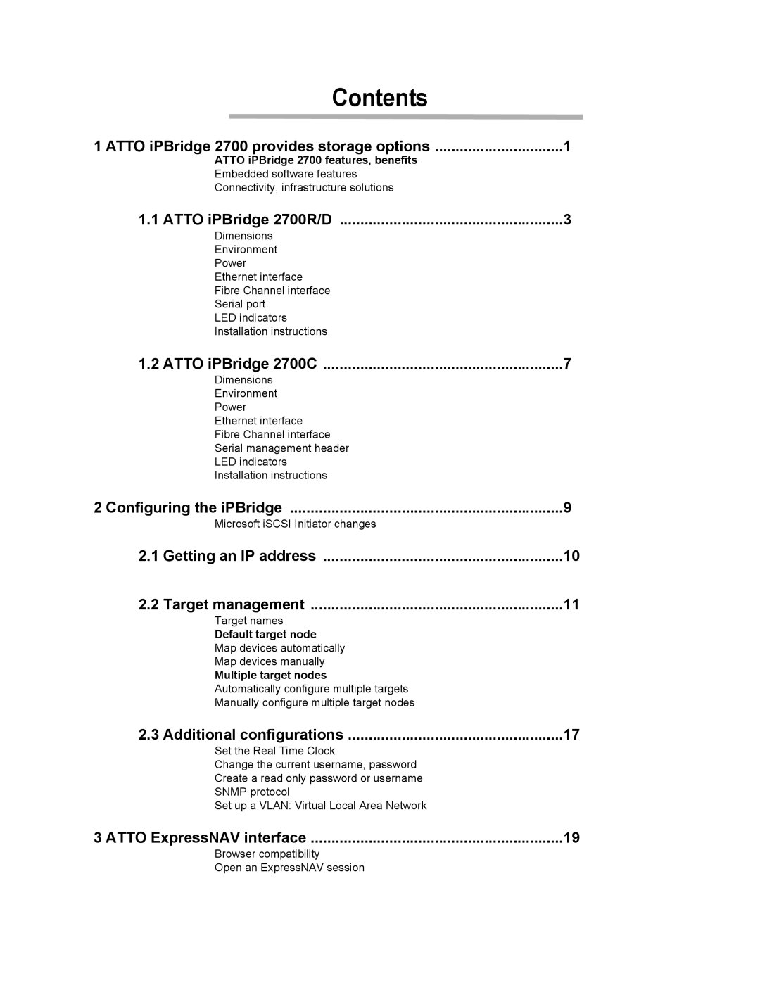 ATTO Technology 2700C operation manual Contents 