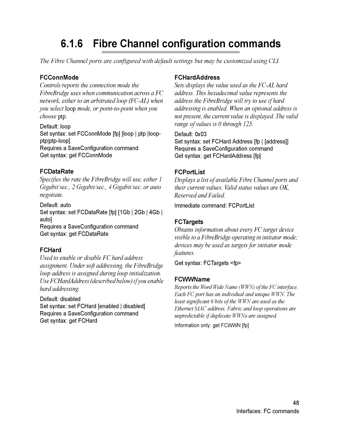 ATTO Technology 2700C operation manual Fibre Channel configuration commands 