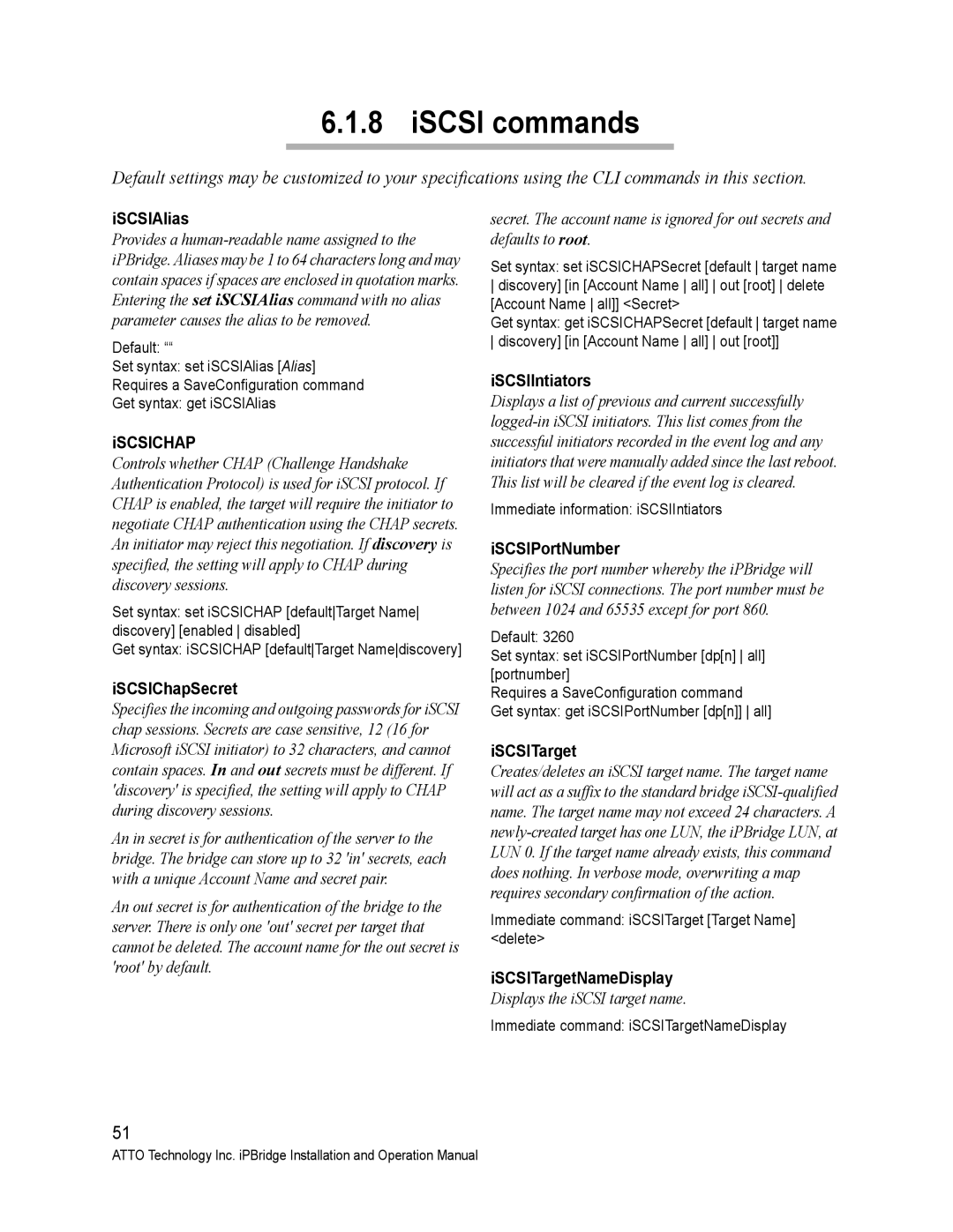 ATTO Technology 2700C operation manual ISCSI commands 