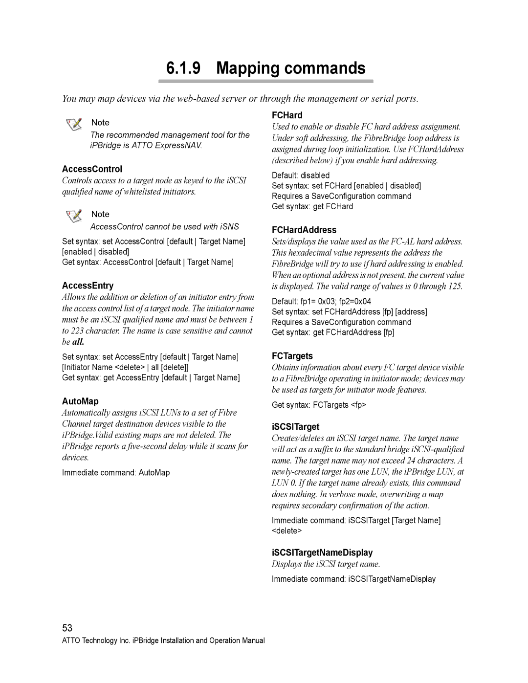 ATTO Technology 2700C operation manual Mapping commands 