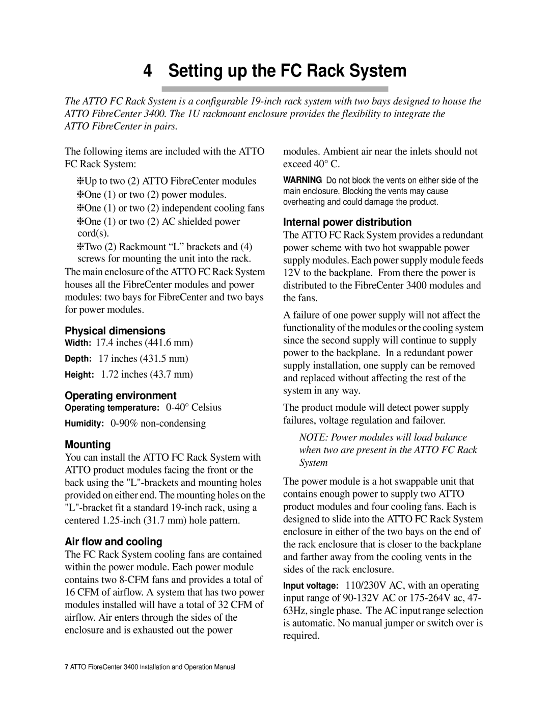 ATTO Technology 3400 operation manual Setting up the FC Rack System 