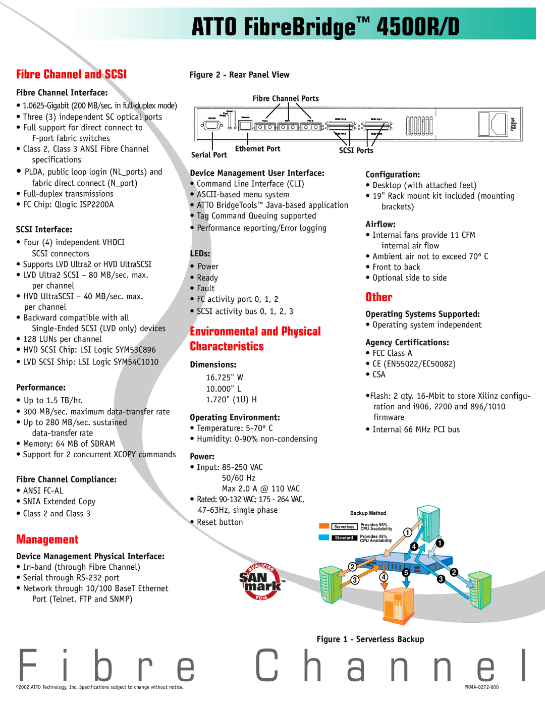 ATTO Technology 4500R/D manual Fibre Channel and Scsi, Management, Other, Characteristics 