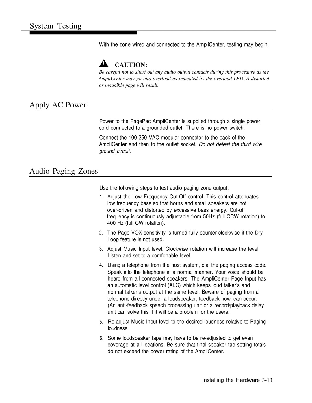 ATTO Technology 463-248-202 manual System Testing, Apply AC Power, Audio Paging Zones 