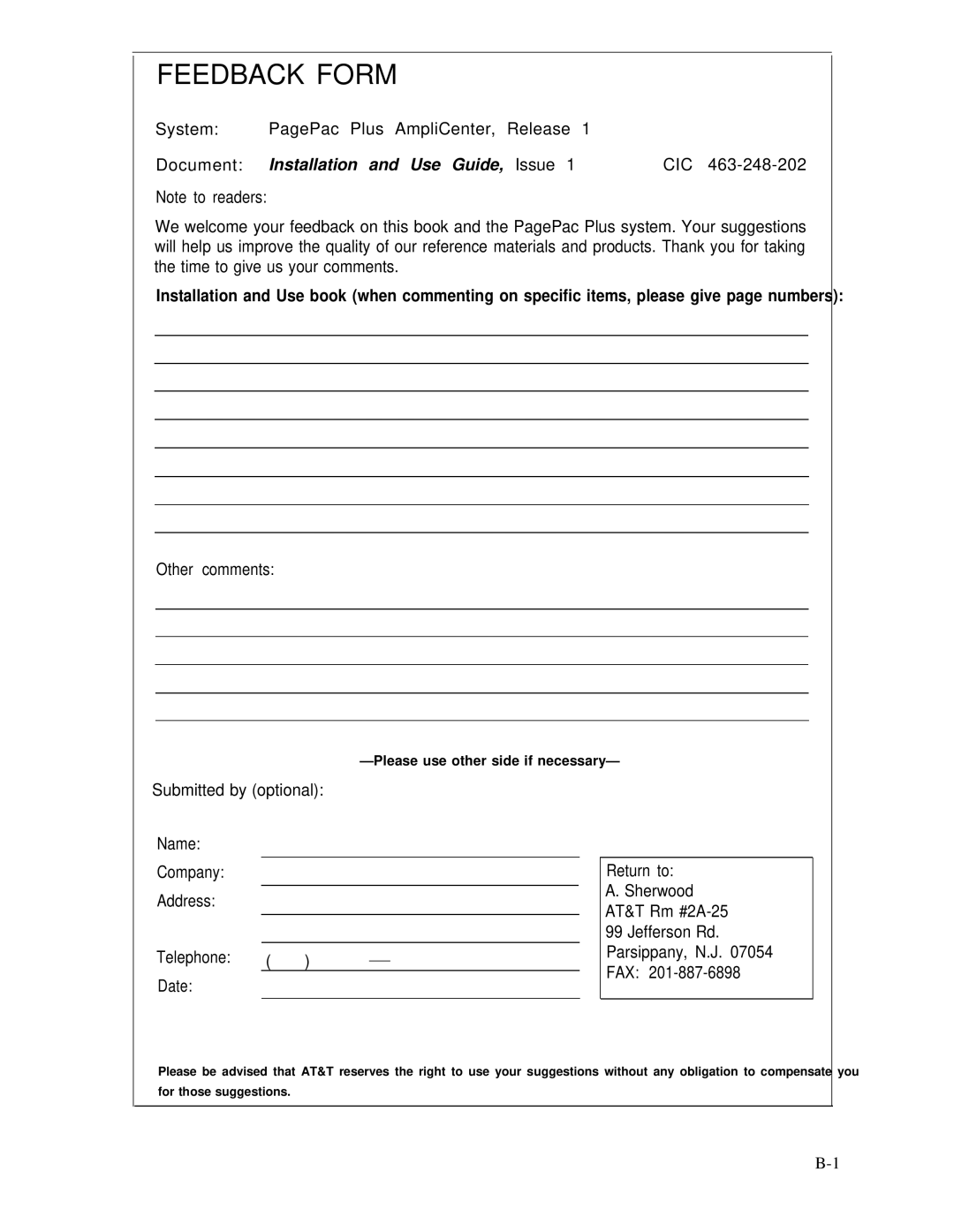 ATTO Technology 463-248-202 manual Feedback Form 