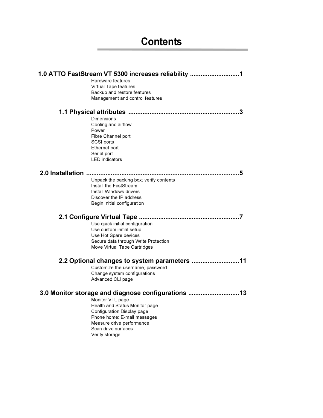 ATTO Technology 5300, FastStream VT operation manual Contents 