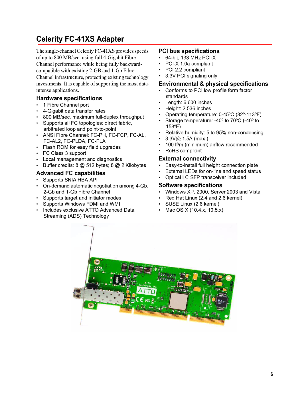 ATTO Technology FC-41ES, FC-21PS, FC-41EL operation manual Celerity FC-41XS Adapter 