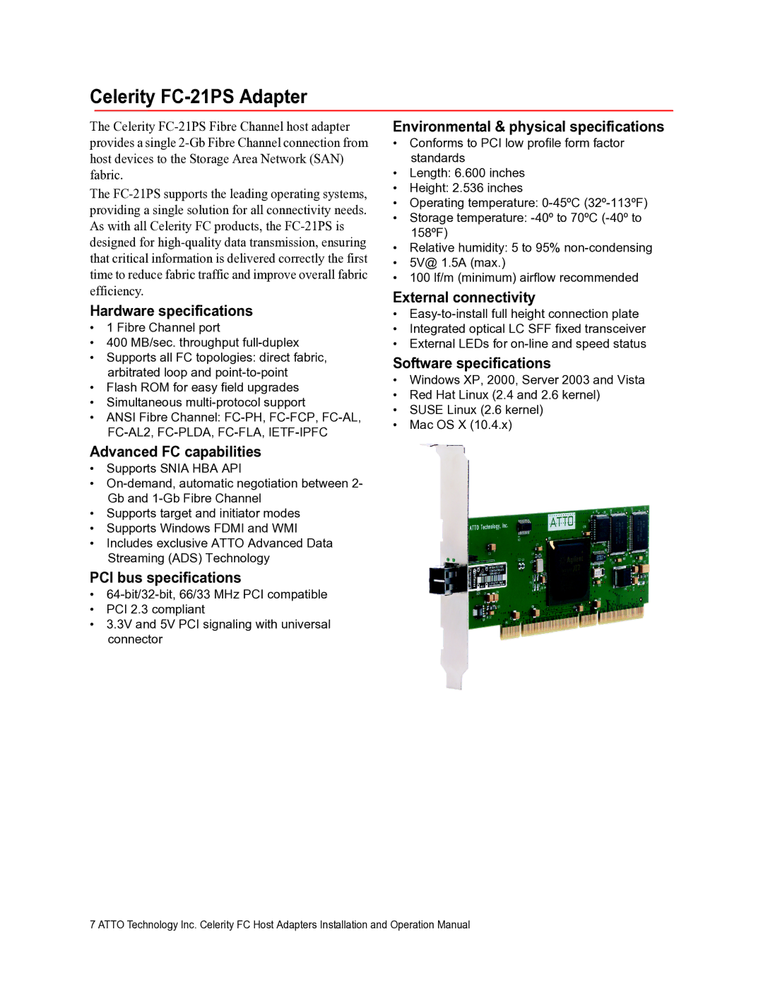 ATTO Technology FC-41EL, FC-41ES operation manual Celerity FC-21PS Adapter 