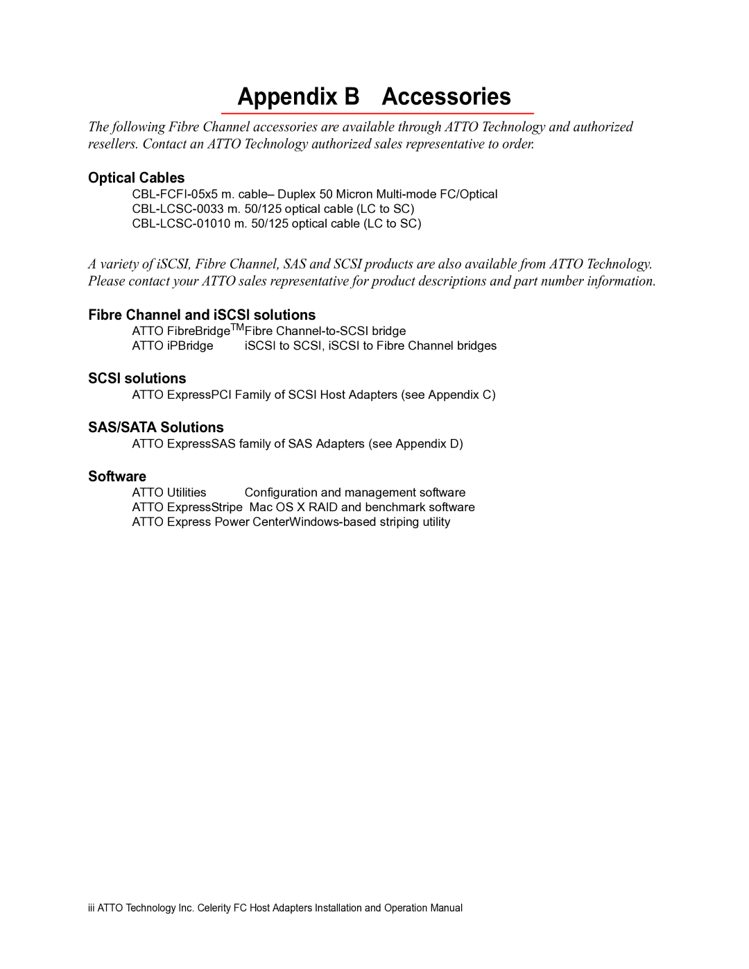 ATTO Technology FC-41ES, FC-21PS, FC-41EL operation manual Appendix B Accessories 