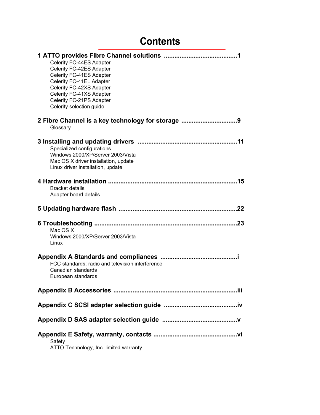 ATTO Technology FC-41EL, FC-21PS, FC-41ES operation manual Contents 