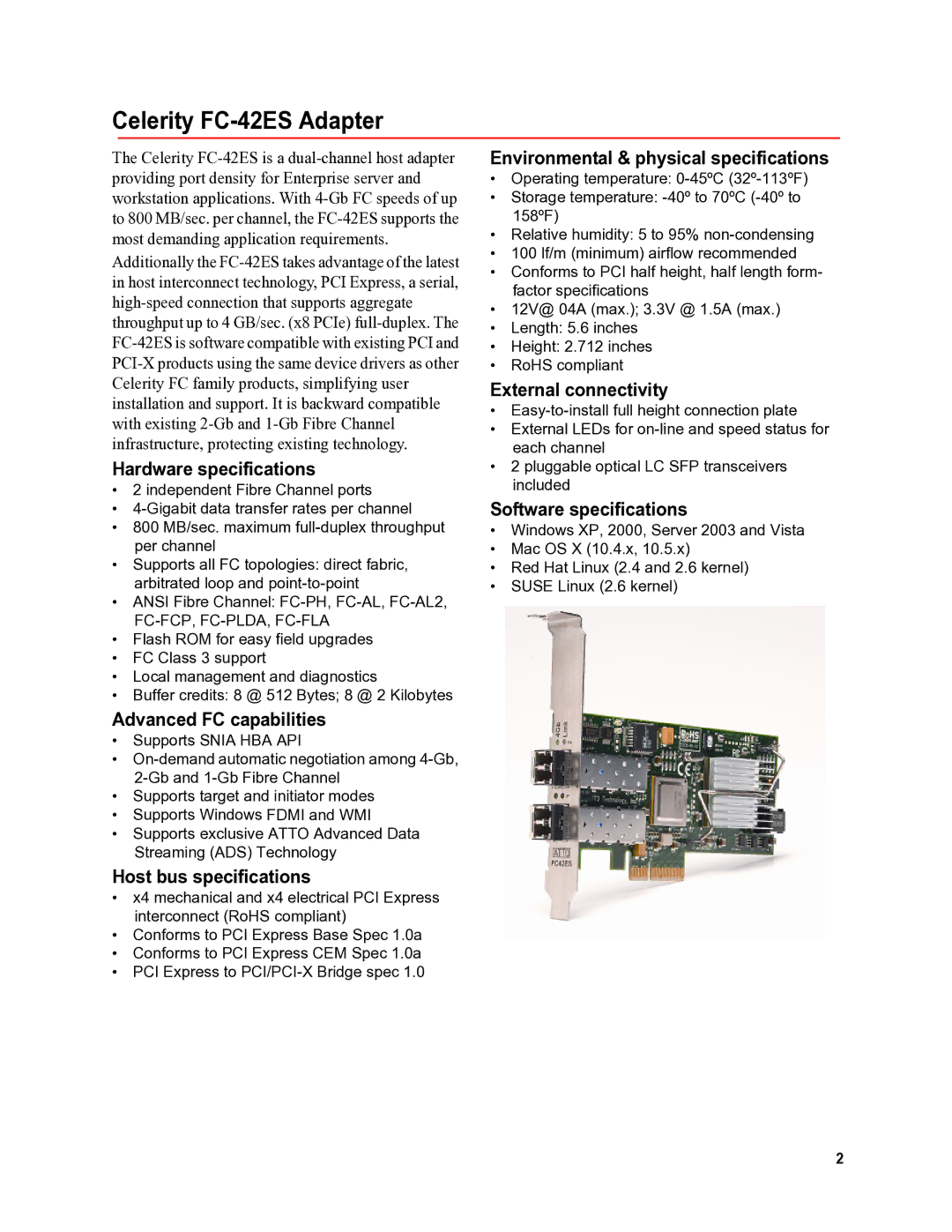 ATTO Technology FC-41EL, FC-21PS, FC-41ES operation manual Celerity FC-42ES Adapter 