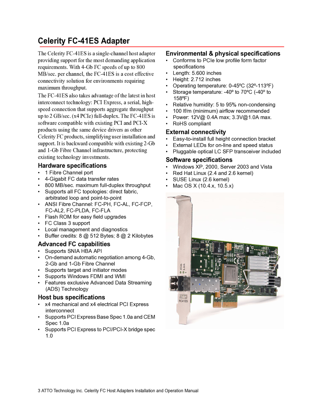 ATTO Technology FC-21PS, FC-41EL operation manual Celerity FC-41ES Adapter 