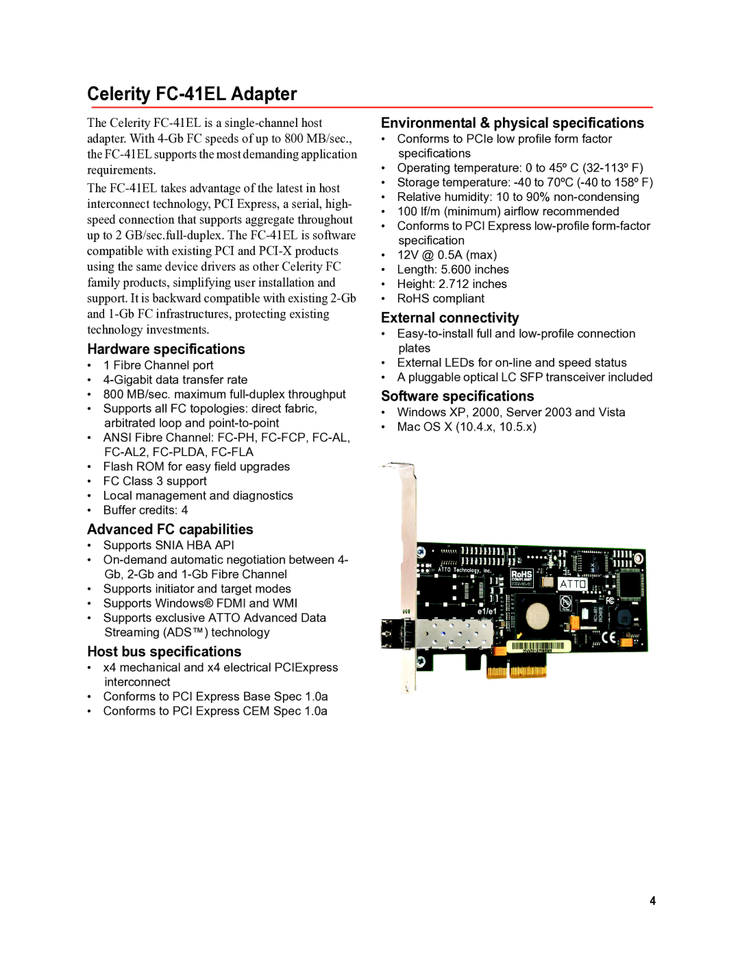 ATTO Technology FC-21PS, FC-41ES operation manual Celerity FC-41EL Adapter 