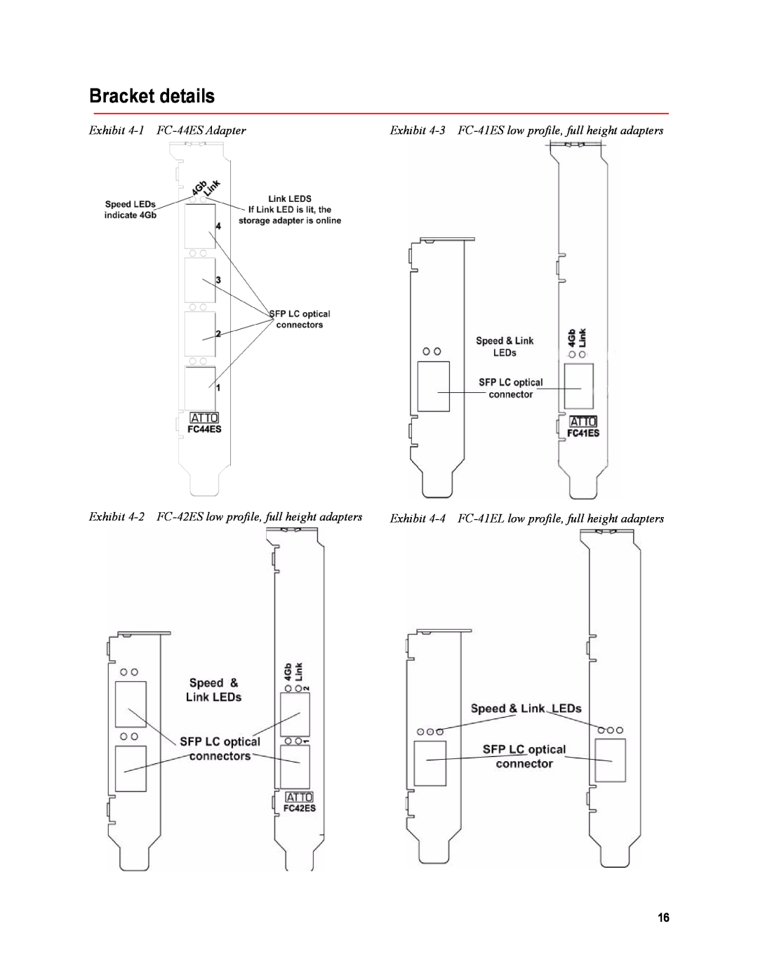 ATTO Technology FC-21PS, FC-41EL, FC-41ES operation manual Bracket details, Exhibit 4-1 FC-44ES Adapter 