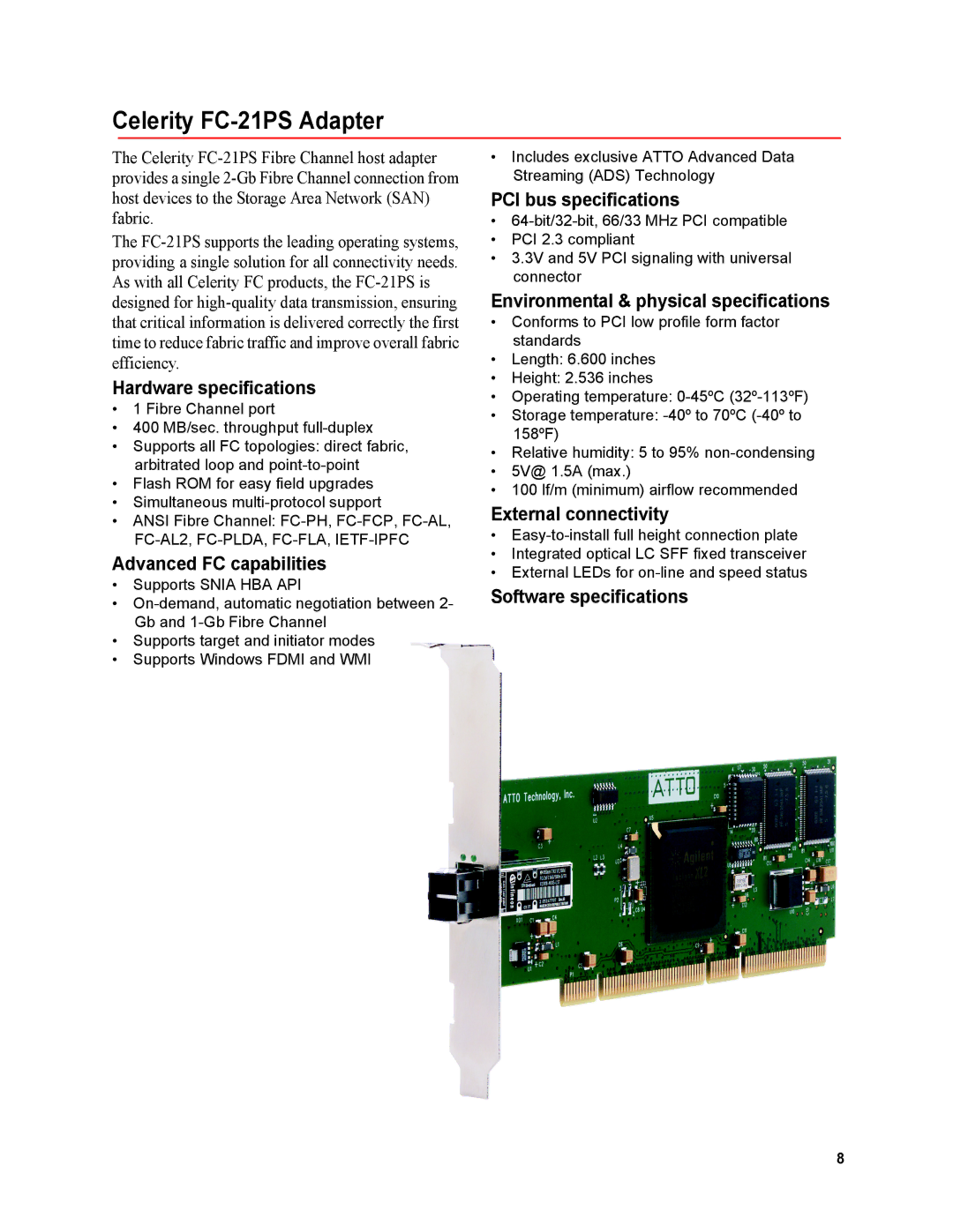 ATTO Technology FC-41ES, FC-42XS, FC-41XS, FC-44ES, FC-42ES, FC-41EN, FC-42EN operation manual Celerity FC-21PS Adapter 