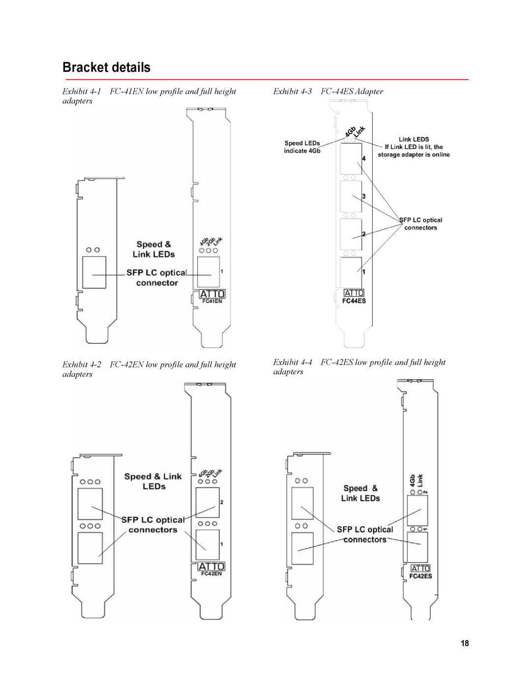 ATTO Technology FC-42EN, FC-21PS, FC-42XS, FC-41XS, FC-44ES, FC-42ES, FC-41ES, FC-41EN operation manual Bracket details 