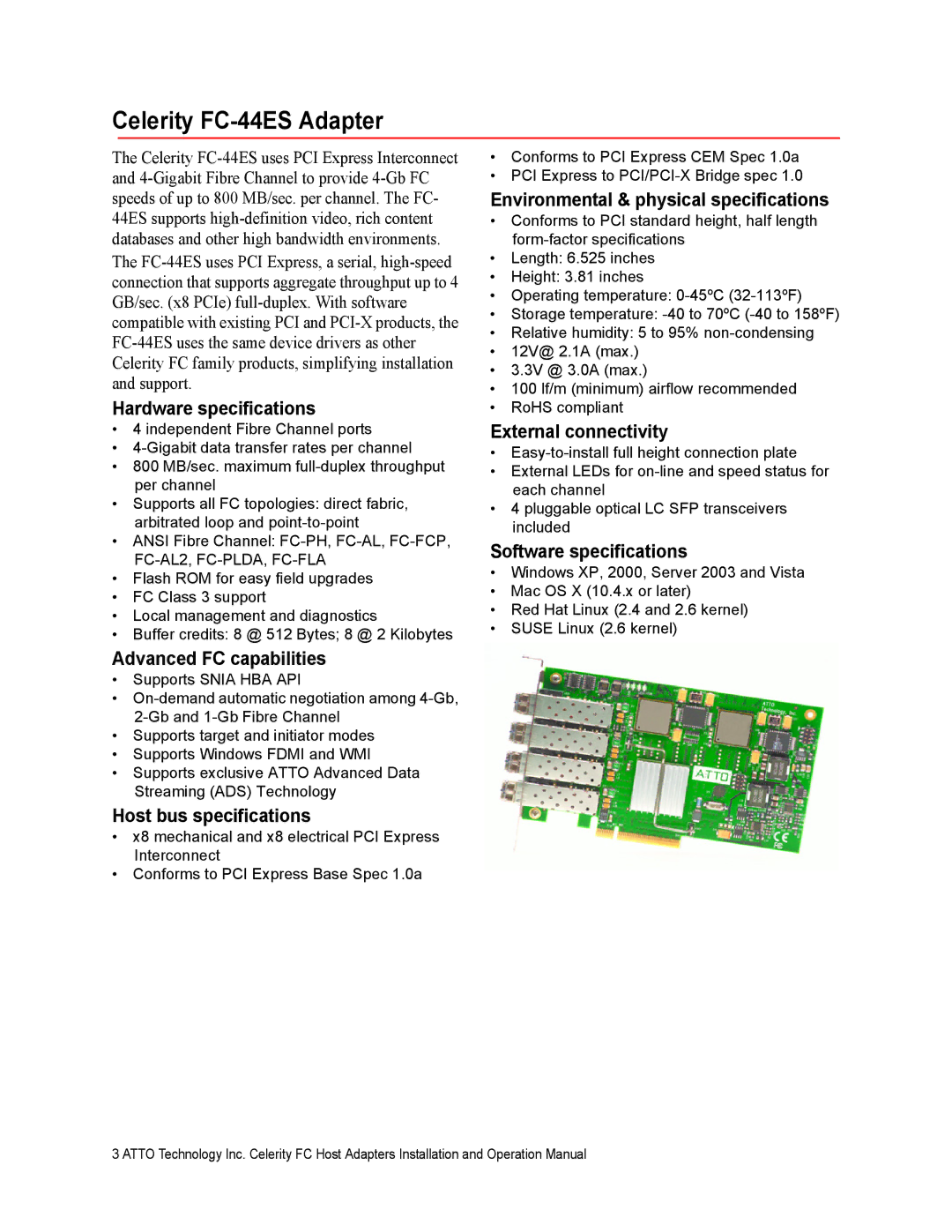 ATTO Technology FC-21PS, FC-42XS, FC-41XS, FC-42ES, FC-41ES, FC-41EN, FC-42EN operation manual Celerity FC-44ES Adapter 