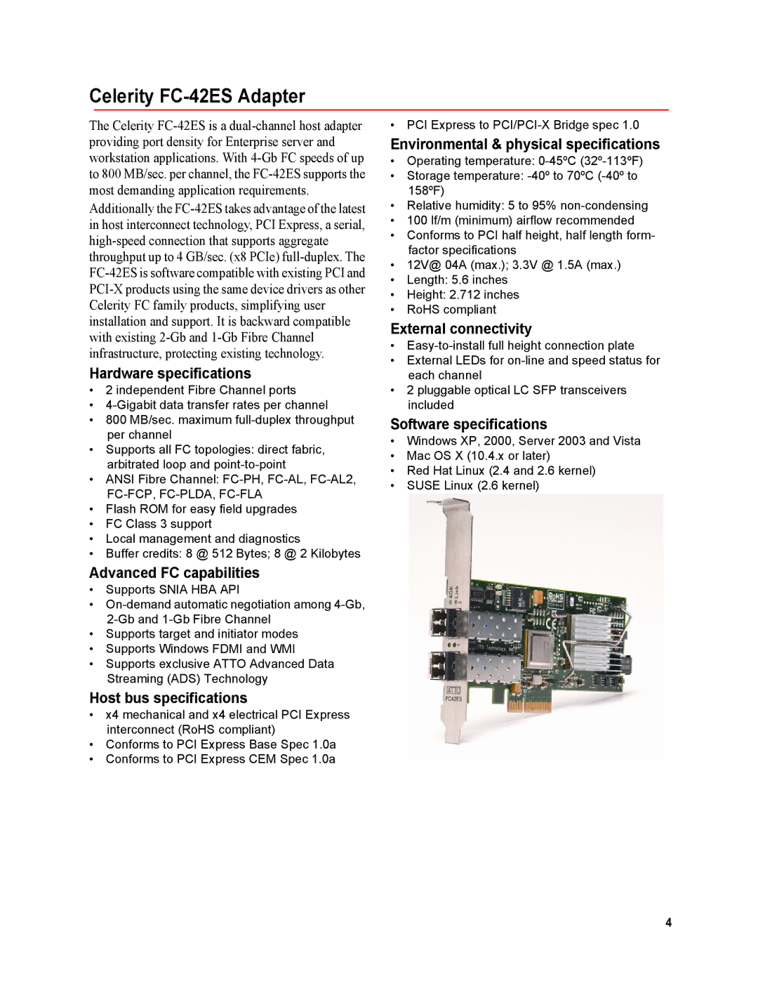 ATTO Technology FC-42XS, FC-21PS, FC-41XS, FC-44ES, FC-41ES, FC-41EN, FC-42EN operation manual Celerity FC-42ES Adapter 