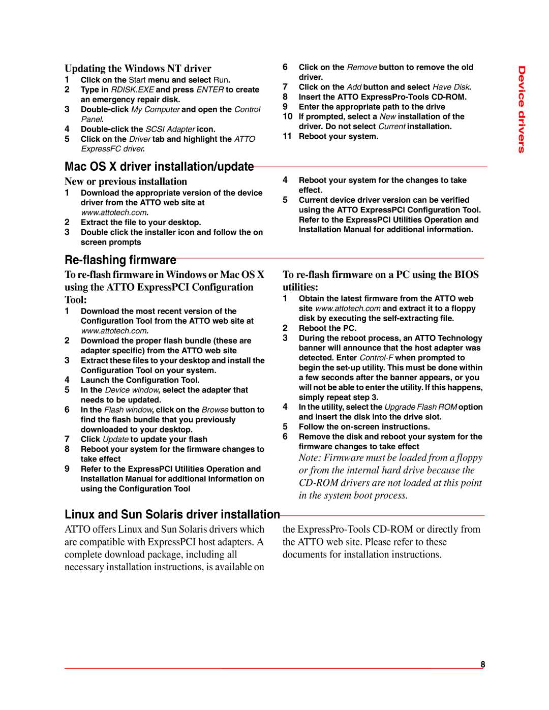 ATTO Technology FC 3305, FC 3300 operation manual Device drivers 