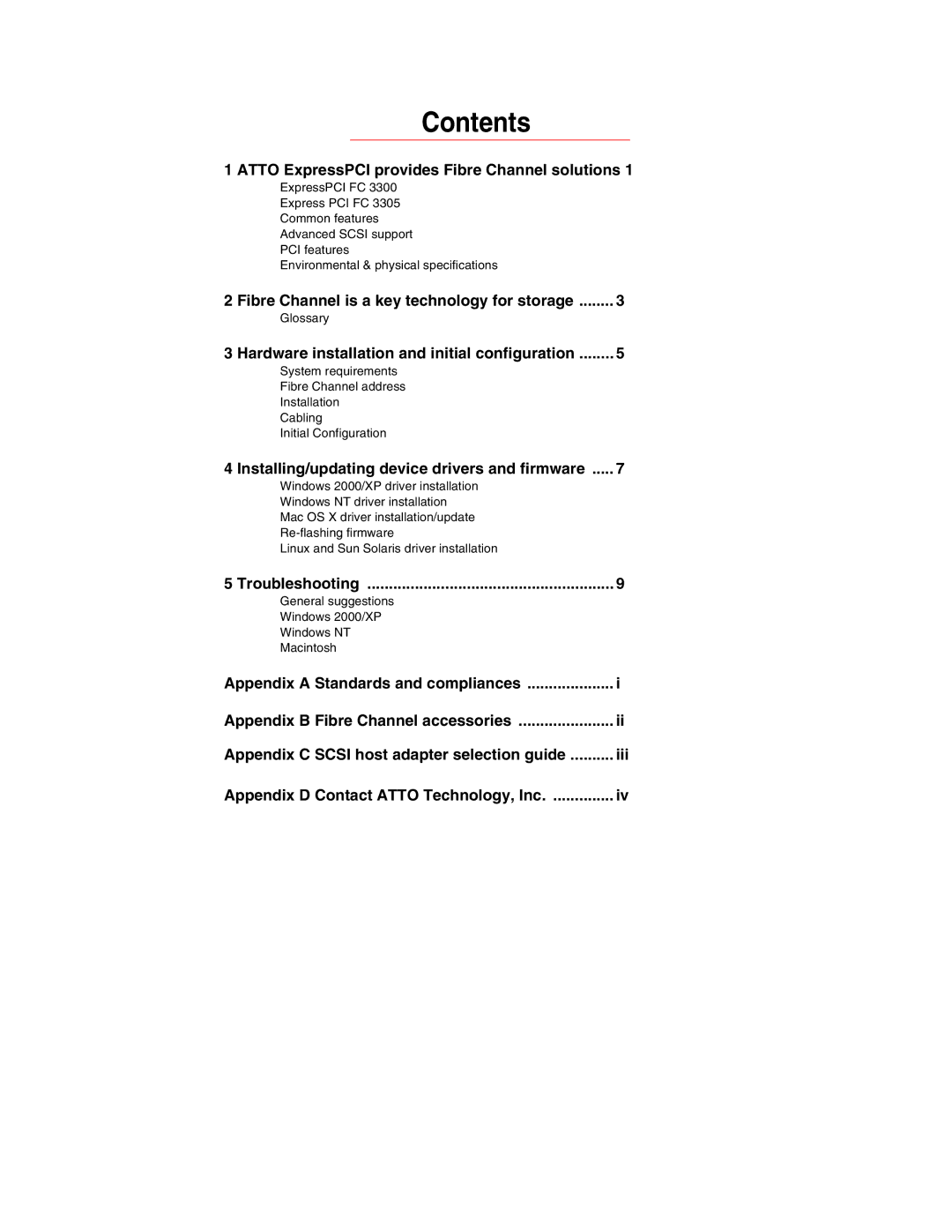 ATTO Technology FC 3305, FC 3300 operation manual Contents 