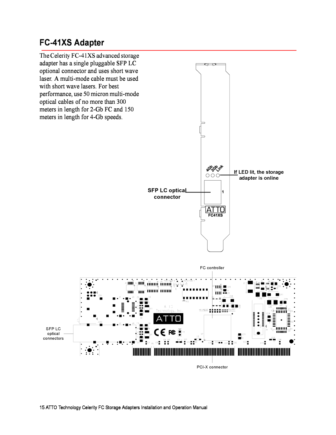 ATTO Technology FC-42XS, FC-44ES, FC-42ES operation manual FC-41XS Adapter, SFP LC optical connector 