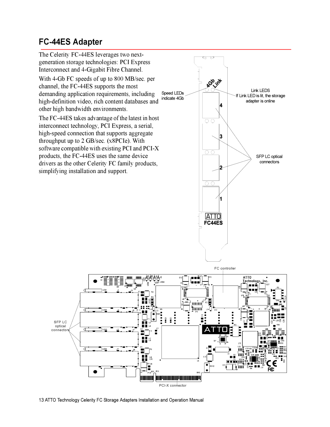 ATTO Technology FC-42ES, FC-44ES, FC-42XS, FC-41XS, FC-21PS, FC-22XH, FC-24XL operation manual FC-44ES Adapter 