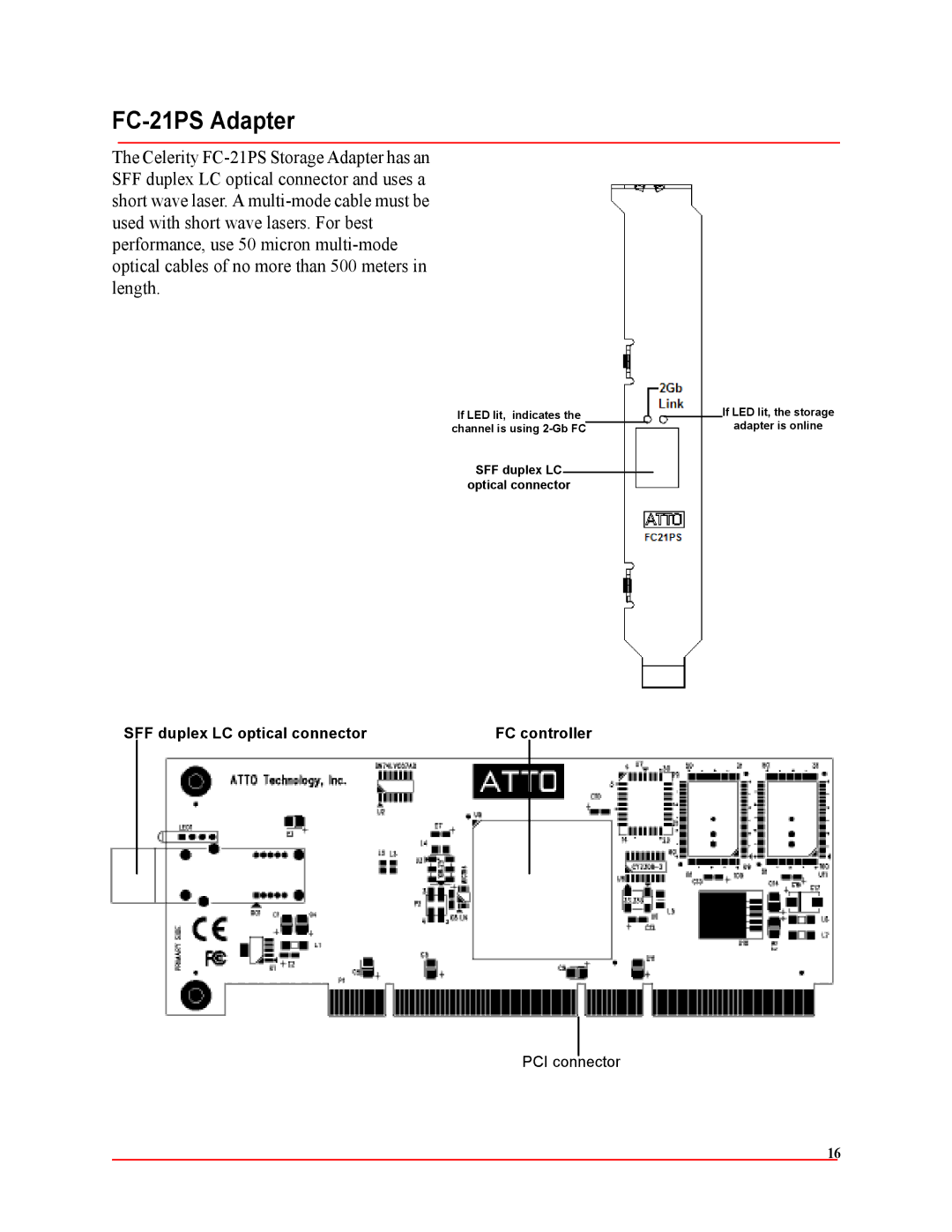 ATTO Technology FC-41XS, FC-42XS, FC-44ES, FC-42ES FC-21PS Adapter, SFF duplex LC optical connector FC controller 