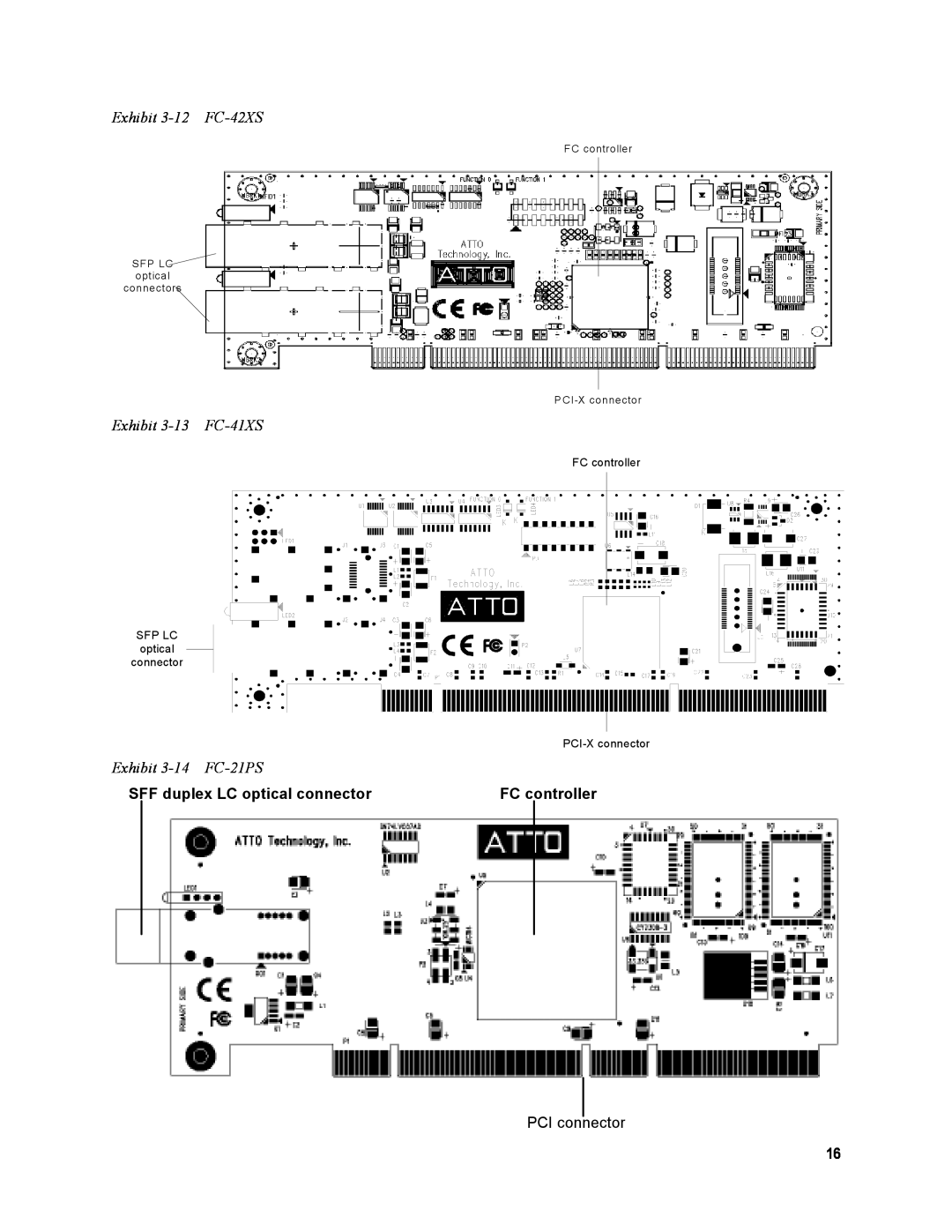 ATTO Technology FC-44ES 4-Gb Exhibit 3-12 FC-42XS, Exhibit 3-13 FC-41XS, Exhibit 3-14 FC-21PS, FC controller 