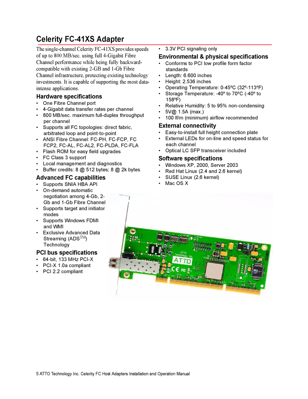 ATTO Technology FC-44ES 4-Gb operation manual Celerity FC-41XS Adapter 